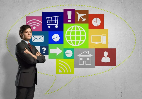 Businessman and application icons — Stock Photo, Image