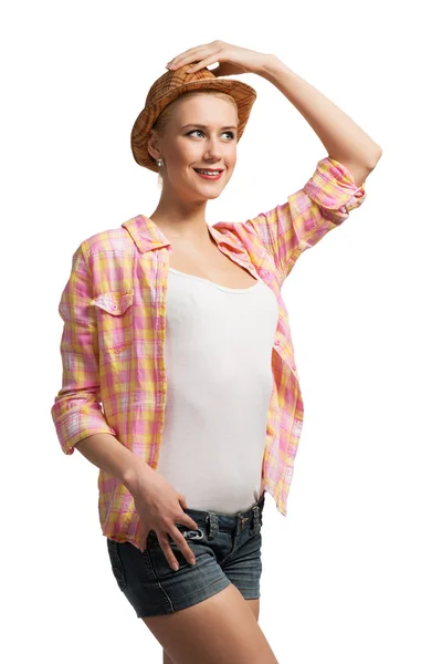 Chica bonita en camisa y sombrero — Foto de Stock