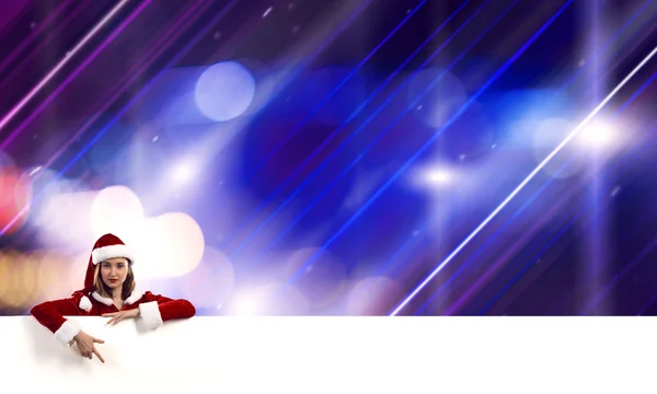 Santa woman with blank banner — Stock Photo, Image