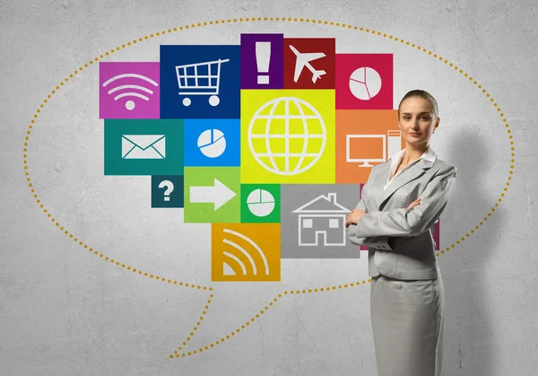 Businesswoman and application icons — Stock Photo, Image