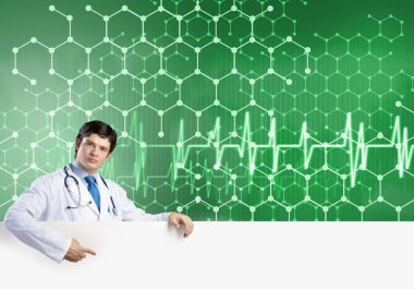 Doctor with white blank banner clipart