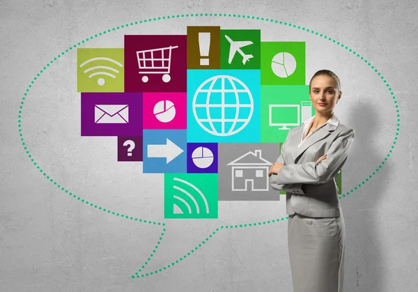 Businesswoman and application icons — Stock Photo, Image