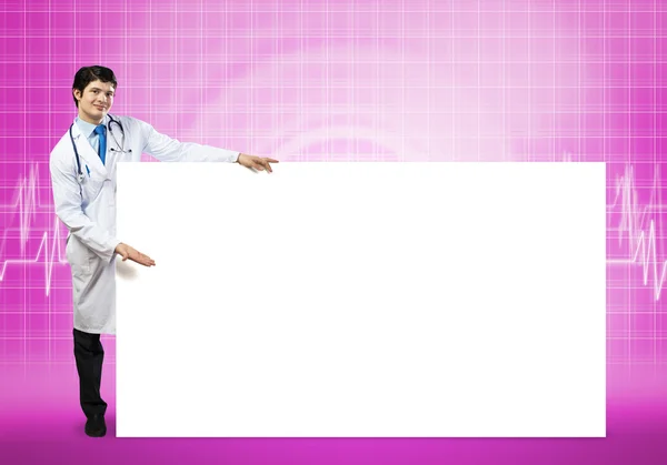 Doctor con bandera blanca en blanco —  Fotos de Stock