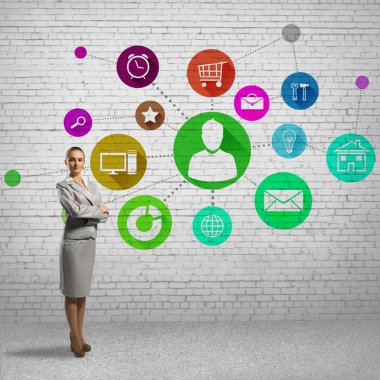 Businesswoman and application icons  clipart