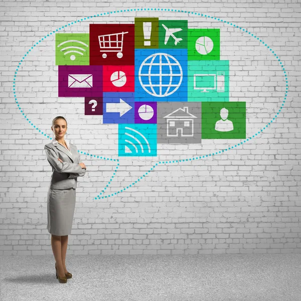 Businesswoman and application icons — Stock Photo, Image