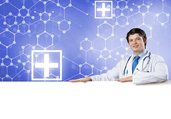 Orvos-val fehér üres banner — Stock Fotó