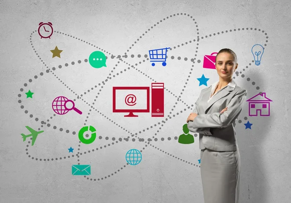 Businesswoman and application icons — Stock Photo, Image
