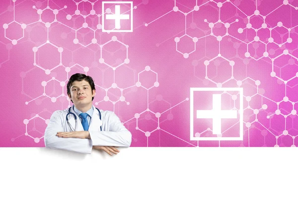 Doktor s bílým prázdný nápis — Stock fotografie