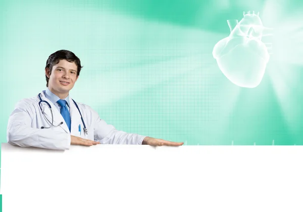 Doctor cu banner alb gol — Fotografie, imagine de stoc