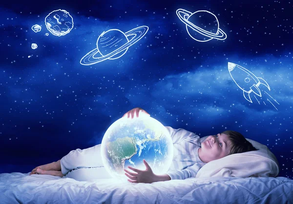 Boy dreaming before sleep — Stock Photo, Image