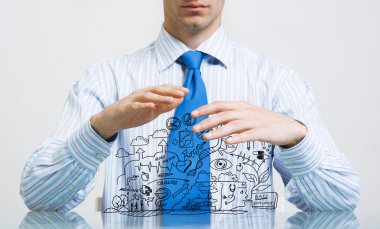 İşadamı koruma iş fikri eller 