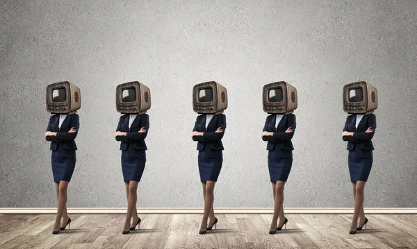 Business women with old TV instead of head. — Stock Photo, Image