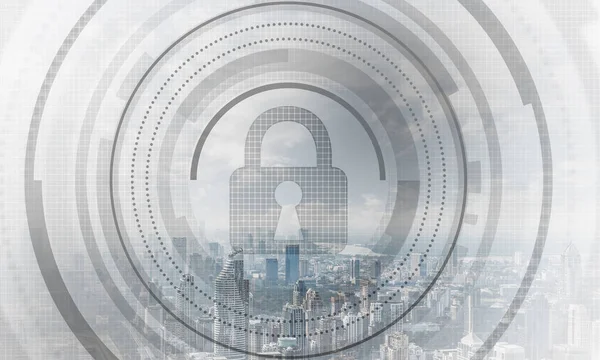Cybersecurity mixed media with virtual padlock — Stock Photo, Image