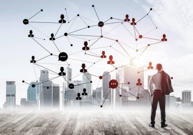 Takım çalışması ve işbirliğinin sembolü olarak ekrana sosyal bağlantı konsepti çizildi