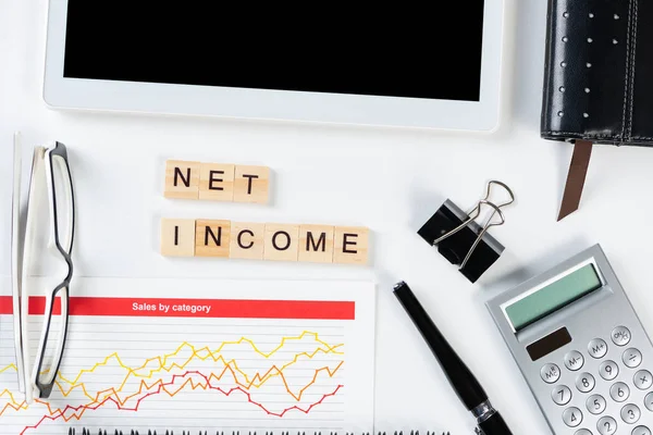 Net income concept with letters