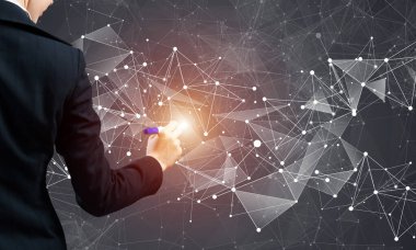 İş kadını soyut 3D ağı işaret ediyor