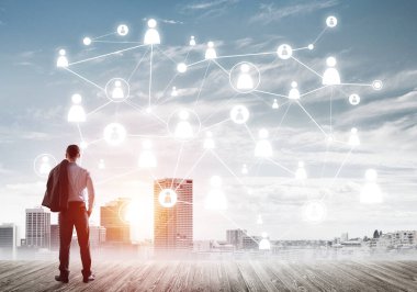 Takım çalışması ve işbirliğinin sembolü olarak ekrana sosyal bağlantı konsepti çizildi