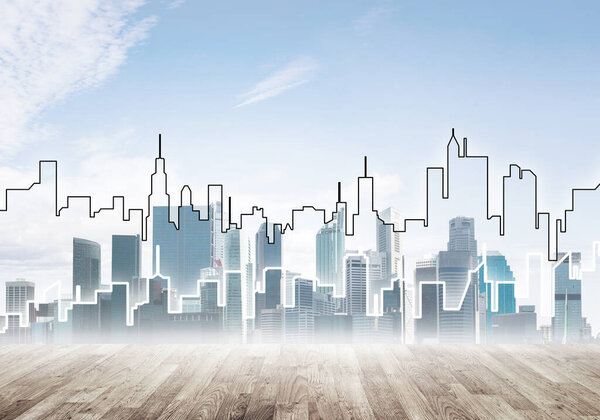 Background image with city center view as modern business life concept