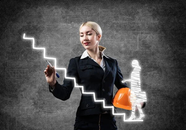 Business lady drawing success graph of career — Stock Photo, Image