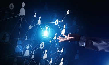 Karanlık arka planda modern kablosuz teknolojileri iletişim ve ağ olarak sunmak