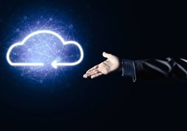 Karanlık arkaplanda kablosuz bağlantının sembolü olarak dijital bulut simgesi