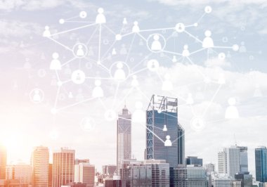 Küresel ağ için modern şehir ve sosyal ağ kavramı