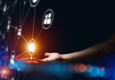 Karanlık arka planda modern kablosuz teknolojileri iletişim ve ağ olarak sunmak