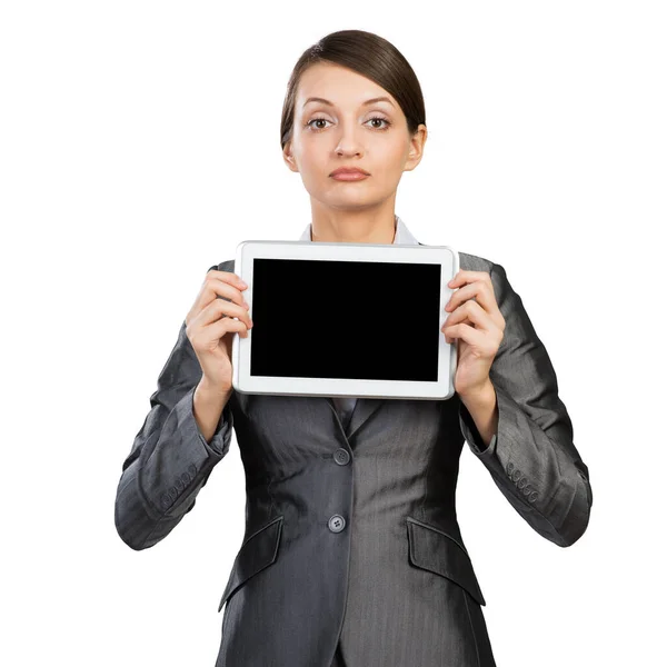 Businesswoman holding tablet computer layout — Stock fotografie