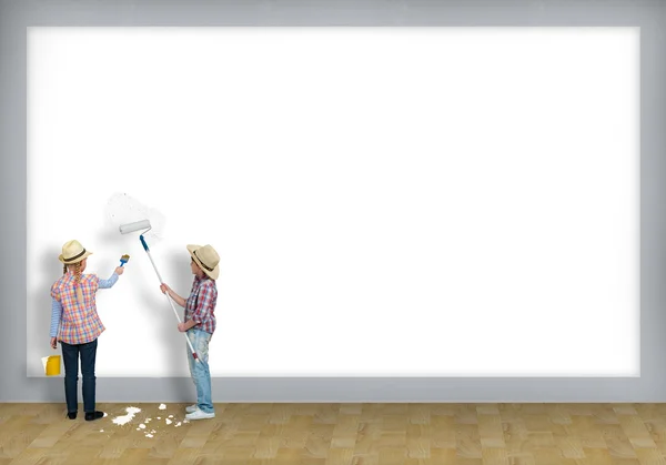 Dzieci malować ściany łożyska — Zdjęcie stockowe