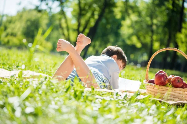 Junge beim Picknick — Stockfoto