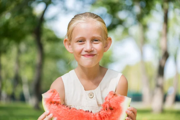 Kid with watermelon slice — Stock Photo, Image