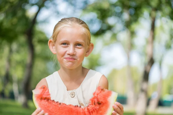 Kid with watermelon slice — Stock Photo, Image