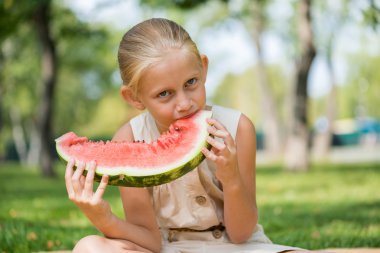 Karpuz dilimi ile çocuk