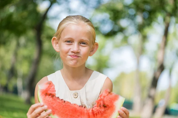 Kid with watermelon slice — Stock Photo, Image