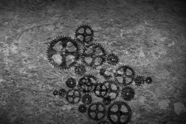 Çimento duvar ve cogwheels
