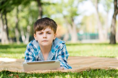 Boy using tablet pc