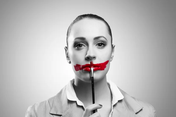 Young woman with vivid red mouth — Stock Photo, Image