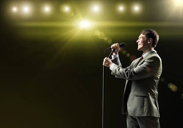 Young  Businessman with microphone — Stock Photo, Image