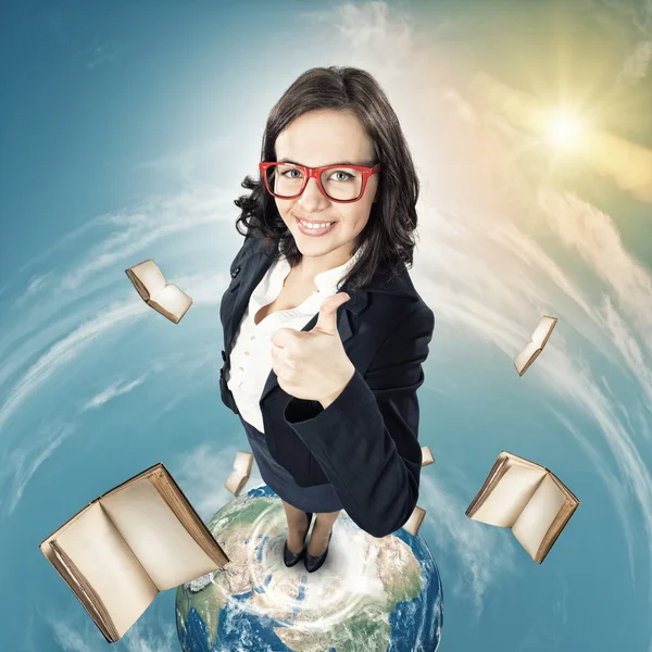 Cheerful businesswoman showing thumbs up — Stock Photo, Image