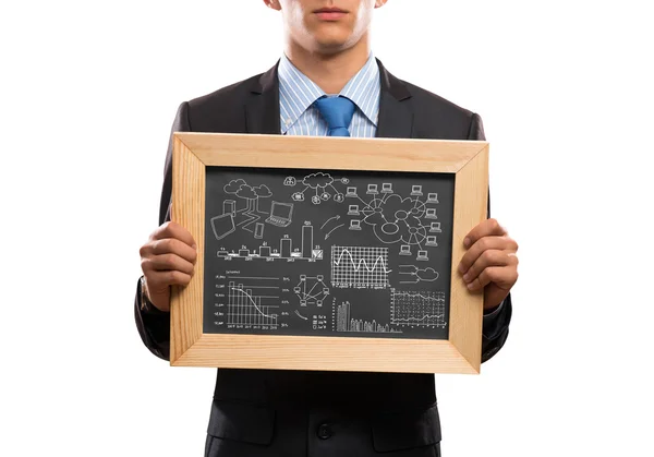 Businessman with frame business ideas — Stock Photo, Image