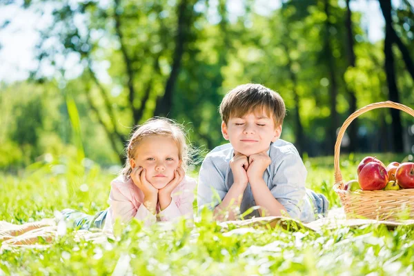 Crianças no piquenique no parque — Fotografia de Stock