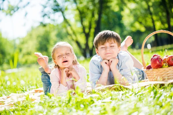 Dzieci na piknik w parku — Zdjęcie stockowe