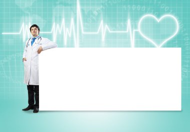 Bayrağı olan doktor.