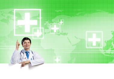 Bayrağı olan doktor.