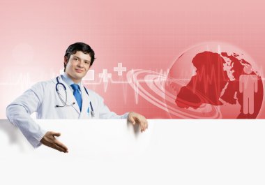 Bayrağı olan doktor.