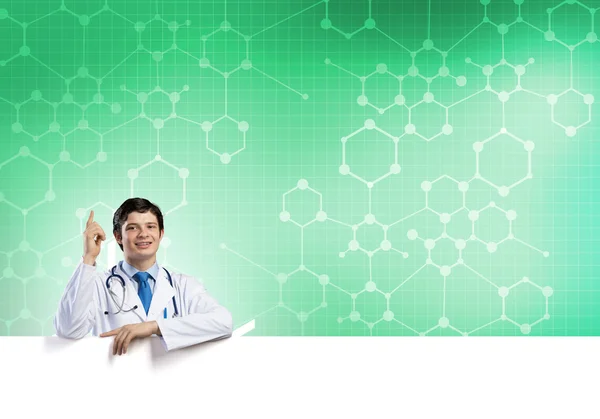 Doctor with banner — Stock Photo, Image