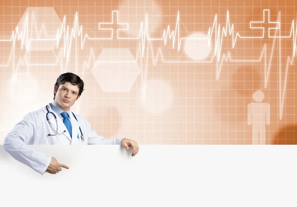 Doctor with banner — Stock Photo, Image