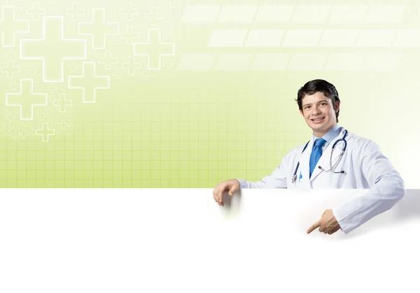 Doctor with banner — Stock Photo, Image