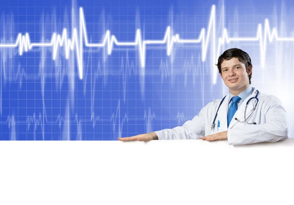 Doutor com banner — Fotografia de Stock
