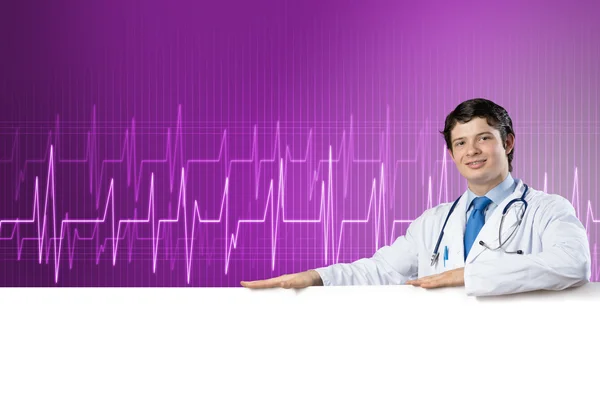 Doctor with banner — Stock Photo, Image